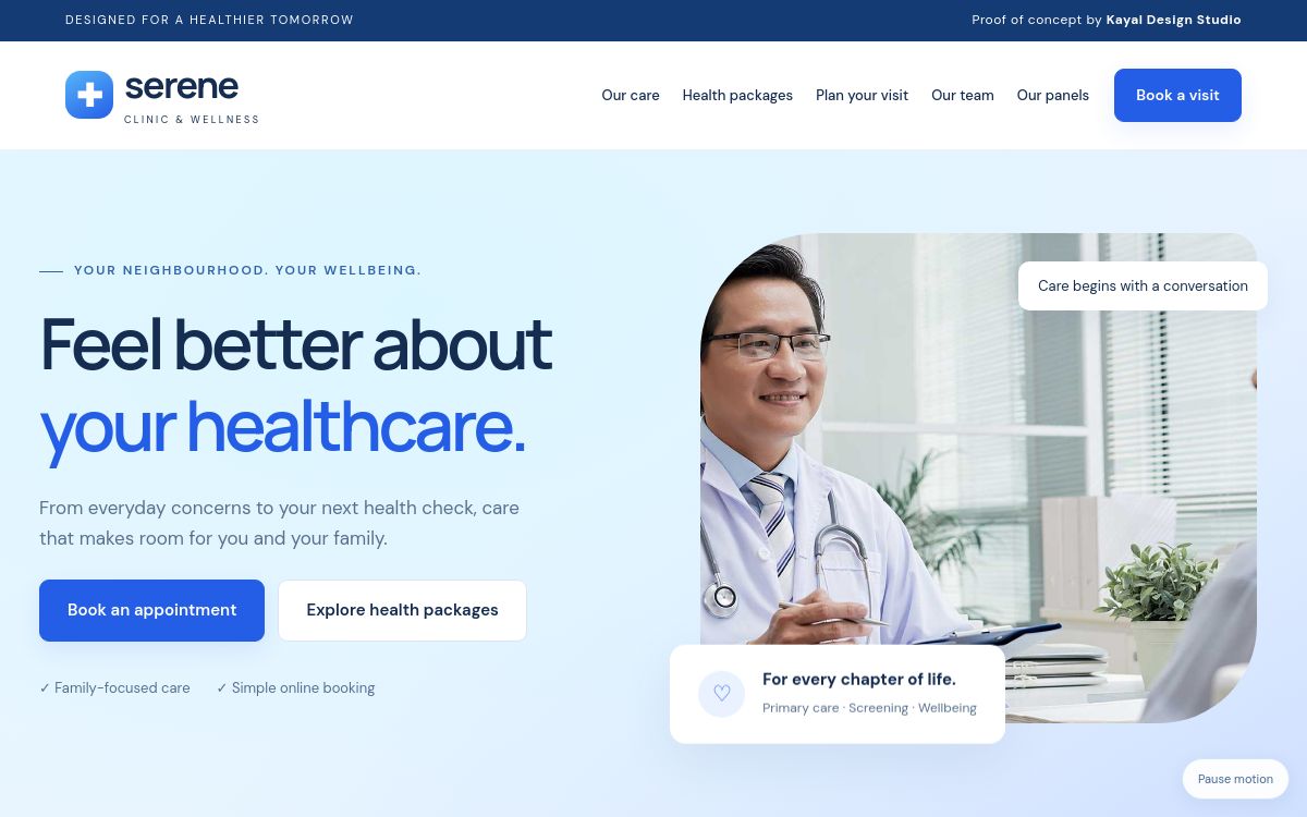 Serene Clinic homepage website design preview