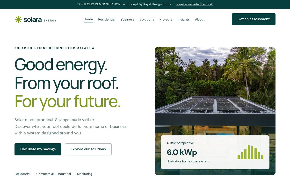 Solara Energy homepage website design preview